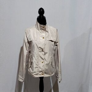 Cynthia Rowley jacket beige leopard print windbreaker raincoat neutral beige